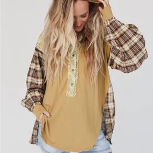 Three Bird Nest BETTER TOGETHER MIXED PRINT TOP  Size Small